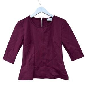 Chloe Kristyn Size XS Maroon Red 3/4 Sleeves Back Zip Blouse Work Office Siren